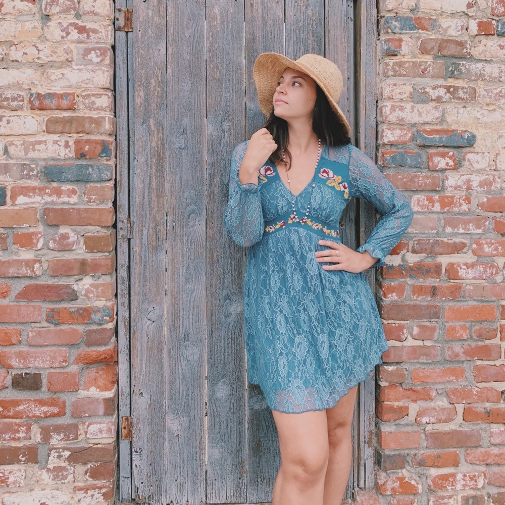 Embroidered lace mini dress